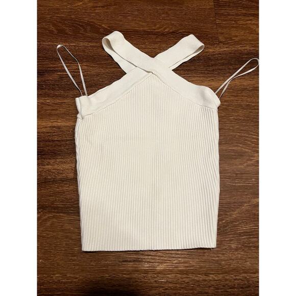 HOUSE OF HARLOW 1960 CREAM WHITE CRISS CROSS HALTER RIBBED KNIT TOP - Picture 1 of 6